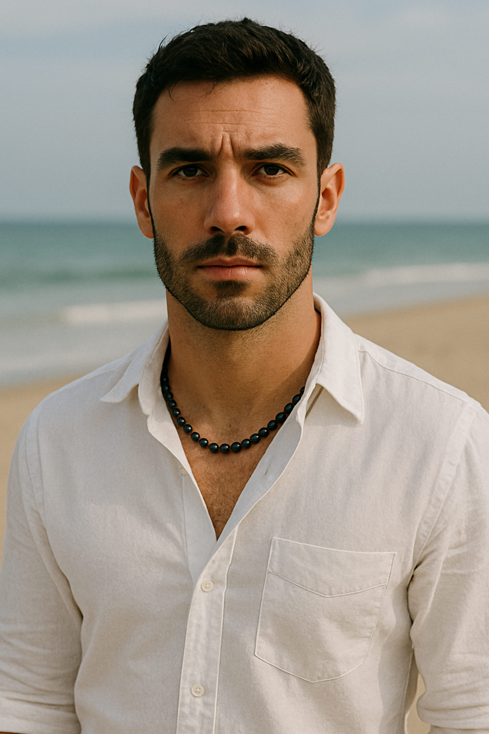 Colier Perle Barbati Negre 7–8 mm, Argint 925, Context Plaja